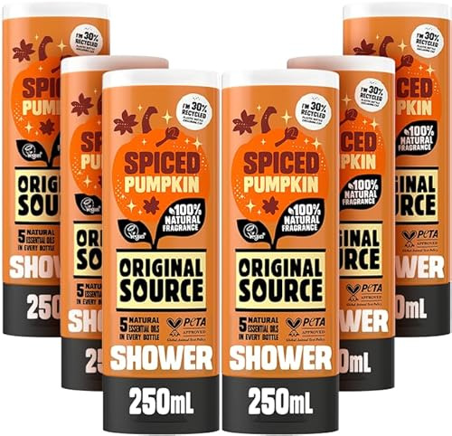 Original Source Spiced Pumpkin Shower Gel with 100percent Natural Fragrance, Vegan Shower Gel, Paraben Free Body Shower Wash, Multipack of 6 x 250ml