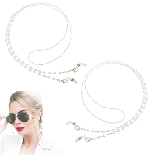 KEWUF 2 Pièces Chaînes de Lunettes, Cordon Lunettes, Lanière de Lunettes, Elégant Porte-Lunettes, Soleil Sangle de Lunettes avec perles en cristal métallique, Masque Cordon de Retenue pour Lunettes
