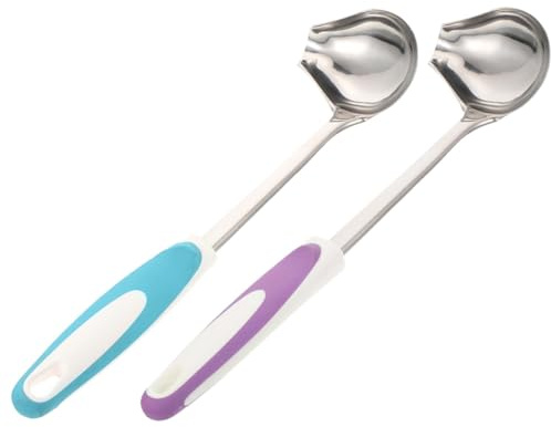FONDOTIN 2 piezas Cucharas para Salsa de Acero Inoxidable con Diseño Antideslizante y Inclinado Utensilios de Cocina Resistentes y Cómodos para Servir Hogar y Restaurante Colores y Azul