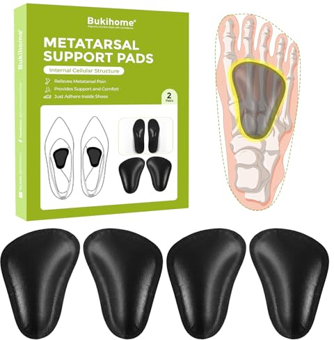Bukihome 2 paires Coussins Métatarsiens - Demi semelles chaussures pour avant-pied, soutien et soulagement de la fatigue, coussinets souples pour métatarsalgie et névrome de Morton, hommes femmes