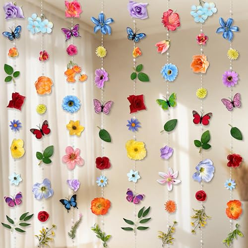 5pcs 36 ft Flower Garland Artificial Hanging Wildflower Garland Fake Silk Flower Vines Floral Garlands with Butterfly for Spring Summer Wedding Bridal Birthday Grad Party Backdrop Background Decor