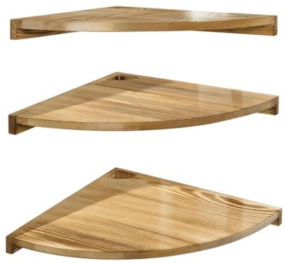 Corner Floating Shelves - Wooden 3 Tier Rustic Wall Mounted Shelf, Decorative Display Organizer for Plant Book Perfume Accessories, Space Saving Corner Mount Shelving Unit | Home Closet Staircase Use
