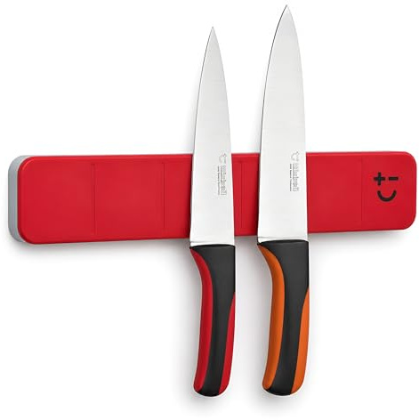 Kniv, magnetlist/magnetisk knivhållare, knivlist, mjuk touch – 30 cm, för 5 knivar, olika färger – ger tillräckligt med utrymme för att fästa 5 knivar, färg: röd