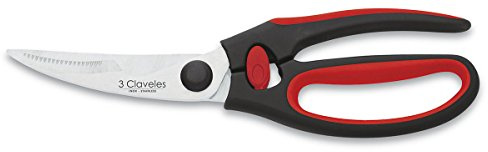 3 Claveles - Tijeras trincha aves 24 cm acero inoxidable, tijera profesional para cortar aves, 9,5 dedal rojo y negro