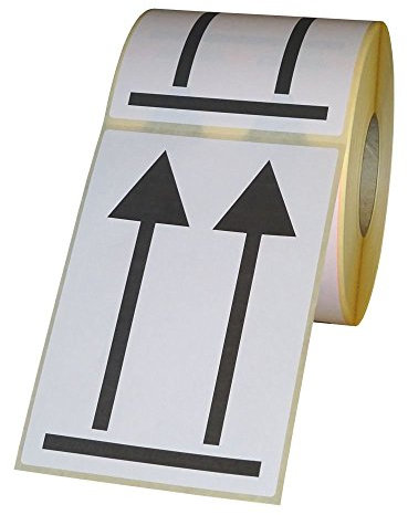 Versandetiketten Doppelpfeil - hier oben auf Rolle - 100 x 150 mm - 500 Stück - schwarz/weiß