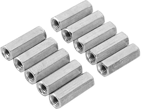 Carbon Steel Long Hex Coupling Nut 10pcs M6 30mm*10mm*6mm Female Thread Straight Fitting Hex Rod Threaded Bar Rod Studding Hex Nut(M6*30)