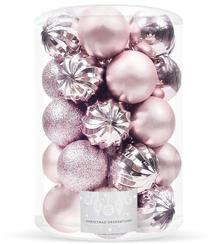 SPRINGOS Christbaumkugeln Kunstkugel 20 Stück Durchmesser 4 cm bruchsicher Weihnachtskugel Glitzerpulver Matt mit Glanz Weihnachtsdeko Weihnachten (Rosa)