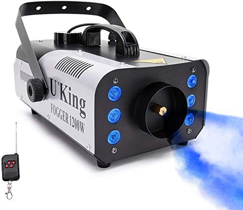 MORFIT - Macchina del fumo con LED, 1200 W, 5600 CFM (cubic foot per minute) di nebbia generata, luci a 6 livelli, comandi via cavo e telecomando senza fili, adatta feste, matrimoni, Natale, Halloween
