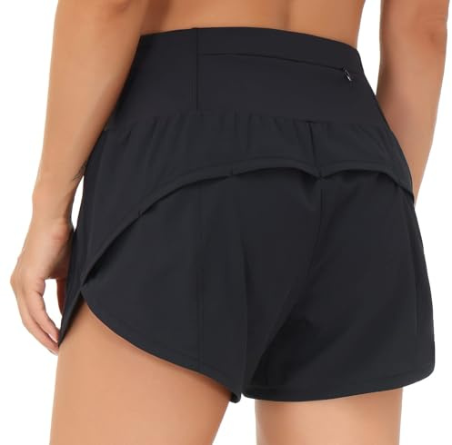THE GYM PEOPLE Womens High Waisted Running Shorts Quick Dry Athletic Workout Shorts with Mesh Liner Zipper Pockets (Black, X-Large)