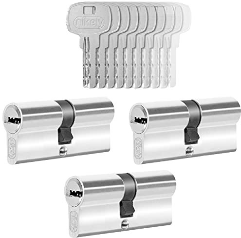 GERCAR 3 cilindros de cerradura con cierre uniforme, 3 cilindros de perfil 35/35, incluye 15 llaves, 70 mm, cerradura de doble cilindro, juego de 3 unidades, longitud: 70 mm, A: 35 B: 35