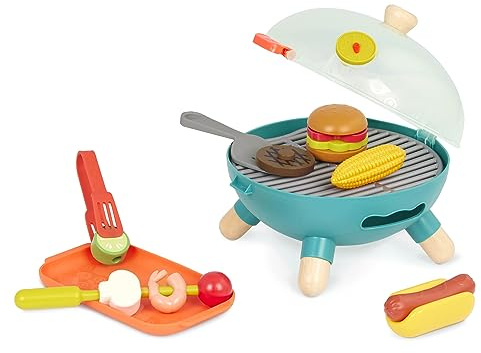 B. toys – Mini Chef – BBQ Grill Playset – Pretend Play BBQ Grill Play Set – Toy Grill & Play Food – Barbecue Role – Play Set for Kids – 3+ Years(16 Pieces)