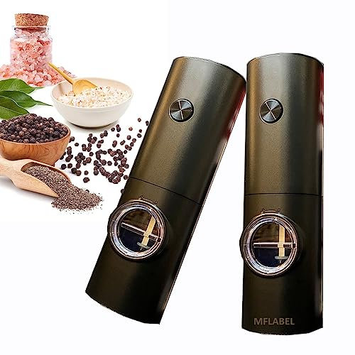 2PCS Salt and Pepper Grinder Set, Electric Grinder, Adjustable Coarseness - Easy to Use and Fill, Battery Operated, Black