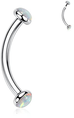 G23 Titan Augenbrauen-Piercingschmuck Gebogene Augenbraue Barbell Augenbrauenringe 16G Bauchnabelring Scheibe Opal Augenbrauenstäbe Nabelringe Rook Daith Ohrringe Lippenring Augenbrauenpiercings 6mm