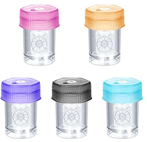 Medo 5 Pcs Contact Lens Cases - Portable Manual Rotary Contact Lens Cleaner & Care Box for Home, School, Travel