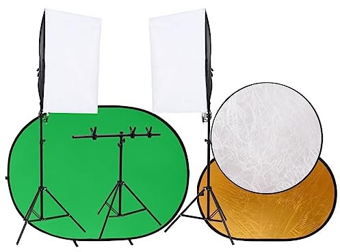 vidaXL Fotostudio-Set mit Leuchten, Hintergrund und Reflektor, Fotostudio Set, Studio Set, Tageslichtlampe, Fotografie Set, Fotostudio Beleuchtung