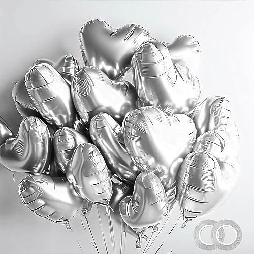 20 Stück 45CM Herzballons,Herz Folienballon, Herzform Heliumballons für Party,Geburtstag,Valentinstag, Hochzeit, Verlobung,Muttertag Dekoration(Silber)