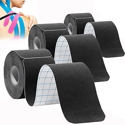 ANAMPION Kinesiotapes Vorgeschnitten(3 Rollen,5cm*5m) Kinesiologie Tape wasserfestes Physio Tape und Sporttape für den Sport, für Knie, Schulter und Ellenbogen, Muskelstraffende Bänder(Schwarz)