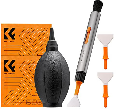 K&F CONCEPT Kamera Reinigungs-Set: 2* Reinigungstuch + Ersatz-Reinigungsstift + 2* Vollrahmen-Reinigungsstab + Schwarzes Silikon-Luftgebläse für Objektivfilter Kamera-Tablet VR-Drohne Lünette
