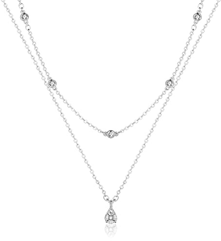 ACECHA Silver Prom Necklace for Women, Dainty Silver Plated Necklaces CZ Layered Choker Pendant with Pearl Diamond Zircon, Trendy Minimalist Necklace Jewelry Gifts for Women