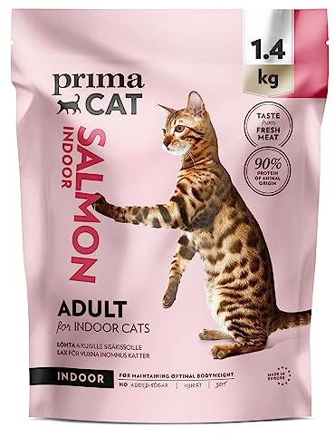 PrimaCat – komplett torrfoder med laxsmak för katter, foder för vuxna tamkatter, 1,4 kg | Med lax, lättsmält, optimerad för huskatter, vetefri, majsfri, utan tillsats av socker, balanserat recept