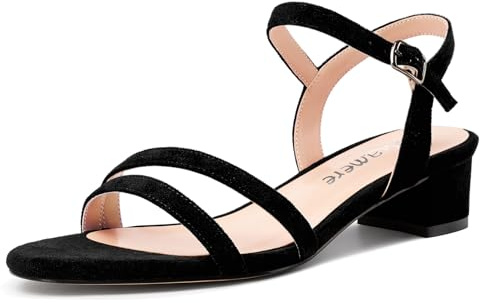 Castamere Femmes Bas Bloc Chunky Kitten Talon Heel Ouvert Bout Lanières Cheville Slingback Sandales Danse Dress 3 CM Heels Noir A 42 EU
