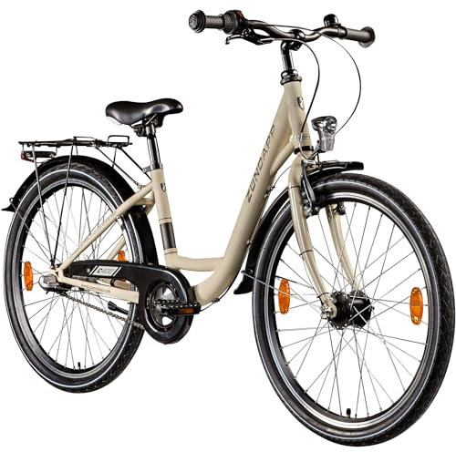 ZÜNDAPP C400 Mädchenfahrrad 24 Zoll Fahrrad ab 130-145 cm Jugendfahrrad Tiefeinsteiger Kinderfahrrad 3 Gänge (beige, 35 cm)