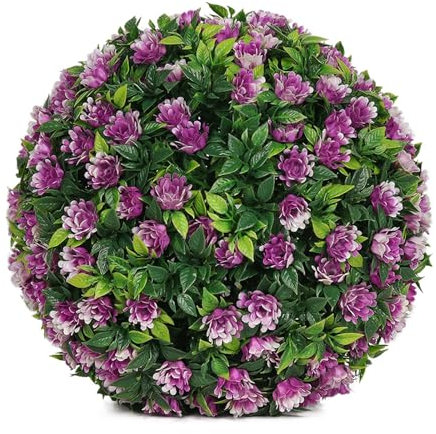 Boule d'herbe d'aménagement paysager, boules de roses artificielles topiaires à suspendre, plante de jardin stable aux UV (B 20 cm) (F 25 cm)