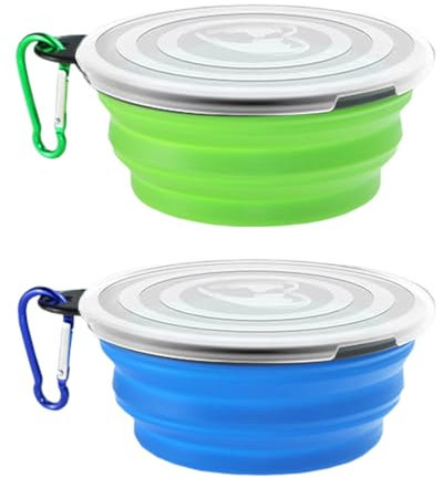 Cuencos Plegables de Silicona para Perros con 2 Mosquetones - para Mascotas, Actividades al Aire Libre, Viajes y Perreras