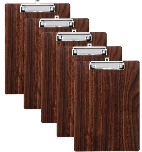 LDHHYH 5 Stück Klemmbrett A4 Holz, Klemmbretter A4, Klemmbrett Holz A4 Klemmbretter, A4 Clipboard Schreibbrett Klemmbrett mit Metalklemme, Klemmbretter A4 Holz für Büro,Restaurant,Schule