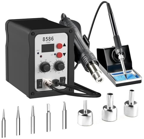 Heißluft Lötstation, 700W Entlötstation, 2-in-1 Entlötstation Rework Station Lötkolben Station mit LED Display, Temperaturstabilisierungsfunktion für Elektronik, DIY-Projekten, Nachbesserungen, Repara