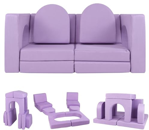 COSTWAY Divano Giocattolo Modulare per Bambini a 8 Pezzi, Divano in Schiuma con Tessuto Suede Viola, Poltrone per Bambini per Stanze da Gioco, Camere da Letto, Soggiorno