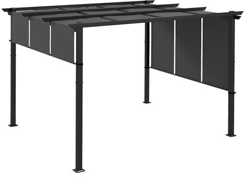 Outsunny Pergola avec 3 Toiles Coulissantes 3,5 x 3 x 2,35 m Gris Foncé