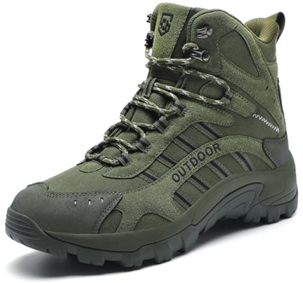 Generico Scarponi da Trekking Stringate da Uomo all'Aperto Stivali Tattici in Pelle Scamosciata Scarpe Militari da Passeggio,Verde,47
