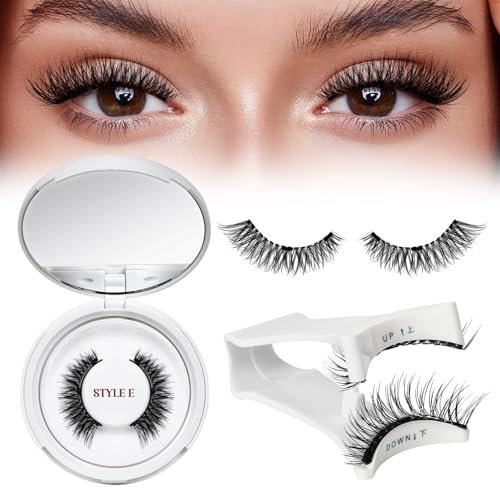 Faux Cils Magnetique Naturel Réutilisables avec Applicateur, Aucune Colle Nécessaire, Cils Magnetique facile à porter et à enlever avec instructions (E-1paires)