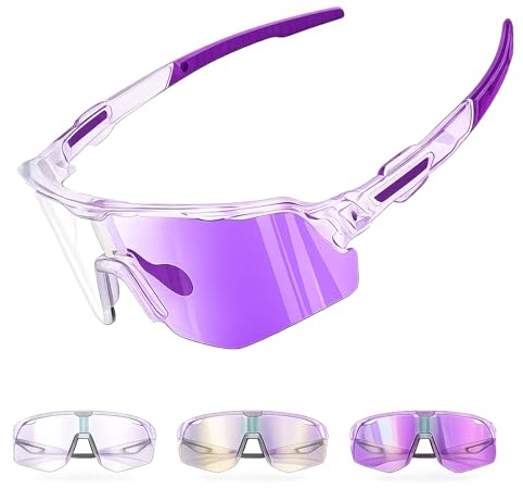 Winyoher Selbsttönende Fahrradbrille für Herren Damen -Photochromic Sportbrille UV400 Schutz Sonnenbrille für Radfahren MTB Laufen & Outdoor-Sport Wandern Angeln- Lila