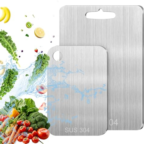 2 Pezzi Tagliere Acciaio Inox, Tagliere In Acciaio Inossidabile, Taglieri Acciaio Inox, Doppio Lato per Alimenti per Uso per Carne, Frutta, Verdura (34 * 23cm+25 * 15cm)