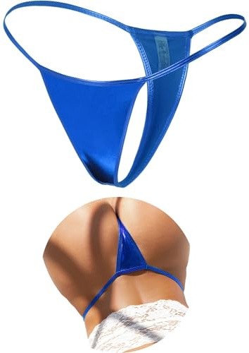 ohyeah Light Blue Metallic G-String Micro Thong Bikini Panties for Women Cheeky Underwear Low Rise Swimming Bikini Bottom Ladies Sexy Underwear Panties Fits M