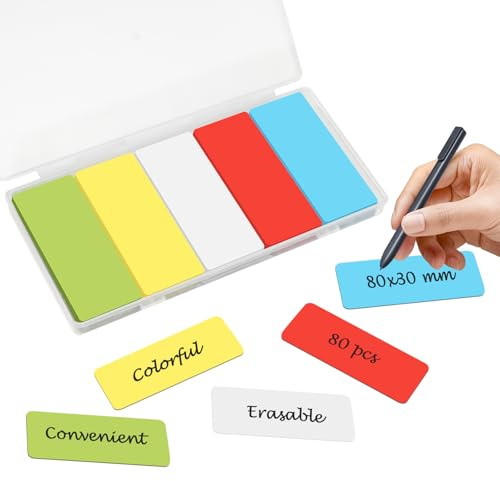 Cozary 80 Pezzi Etichette Magnetiche Scrivibili, 80x30mm Riutilizzabili Calamite Targhette per Lavagna Magnetica, Frigoriferi e Altri Superfici Magnetiche
