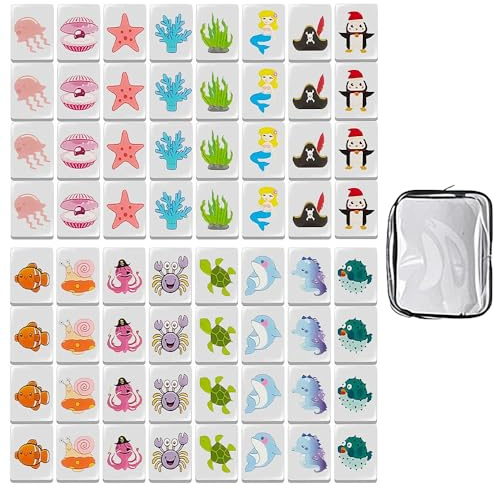 XUXLEKK Seaside Escape Game, 65 Piezas Juego de Mahjong con Patrones de Vida Marina, 30mm Bloques de Juego de Escape Junto al Mar, Seaside Escape Juego de Mesa, Juegos de Mesa Familiares para Niños