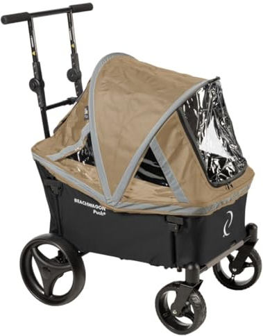 Beachwagon PUSH Combideal rullvagn vikbar - 40 kg - Hopfällbar handkärra med skjutstång och tak som strandvagn och trädgårdsvagn - kompakt och lätt - tvättbart tyg - mörkgrå