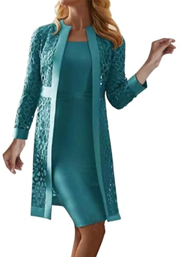 Sommarklänning med spets - eleganta långärmade bröllopsklänningar enfärgade klänningar full klänning tom klänning med mailleträkt midja kurvig passform robe bal tvådelat set, Mörkblå, XXL