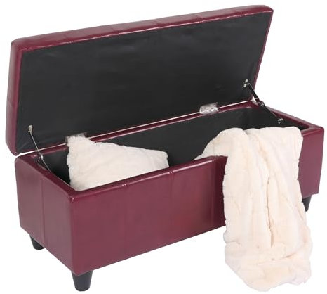 Mendler Bank Sitzbank MIT Aufbewahrung Kriens Leder + Kunstleder 112x45x45cm FSC®-Zertifiziert - rot