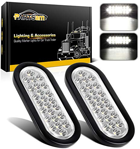 Partsam 2x Oval Clear Lens White Stop Turn Tail Backup Reverse Fog Lights Lamps Rubber Flush Mount 6 24 LED for Truck Trailer Boat RV Waterproof