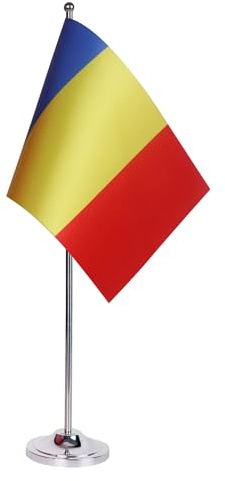 AZ FLAG Bordsflagga Rumänien 22x15 cm Bordsbanér Rumänsk Satin Metallfot