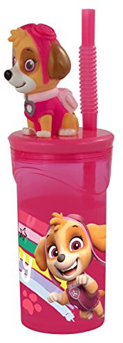 PAW PATROL p:os 30129049 Gobelet avec Paille au Design Populaire Pat' Patrouille, avec Figurine 3D Skye sur Le Couvercle, capacité : Environ 360 ML, récipient pour Enfants en Plastique
