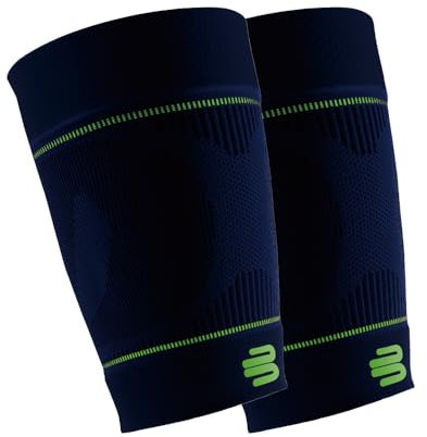 BAUERFEIND, 1 Paar Sport Kompressions-Oberschenkelbandagen, Unisex, Rechts und links tragbar, Für Ball- und Ausdauersportarten, Stärkung der Muskulatur, Gr. M lang, Marineblau, 29345721500032