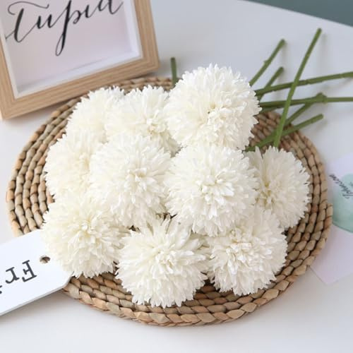 Homyu HoYuanFlo Ramo de Flores Artificiales de crisantemo, 10 Unidades, Regalo para Personas Importantes, Moral Gloriosa para el hogar, Oficina, cafetería, Fiestas y Bodas (Blanco Leche)