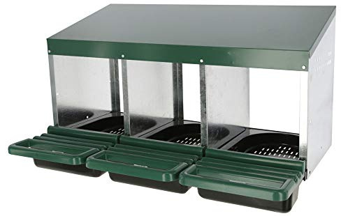 Kerbl Hobbyfarming pondoir, 3 Compartiments, boîte à œufs, Vert foncé, 79 x 52 x 43,5 cm, métal galvanisé, Poules, avec Trappe Amovible