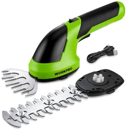 WORKPRO Cordless Grass Shear & Shrubbery Trimmer - 2 in 1 Handheld 7.2V Electric Grass Trimmer Hedge Shears/Grass Cutter Rechargeable Lithium-Ion Battery and Type-C Cable Included