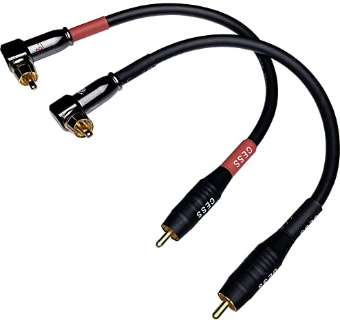 CNCESS CESS-167-6i RCA Right Angle to Straight Type Male to Male Preamp Jumpers Patch Cable, 2 Pack (6 Inches)
